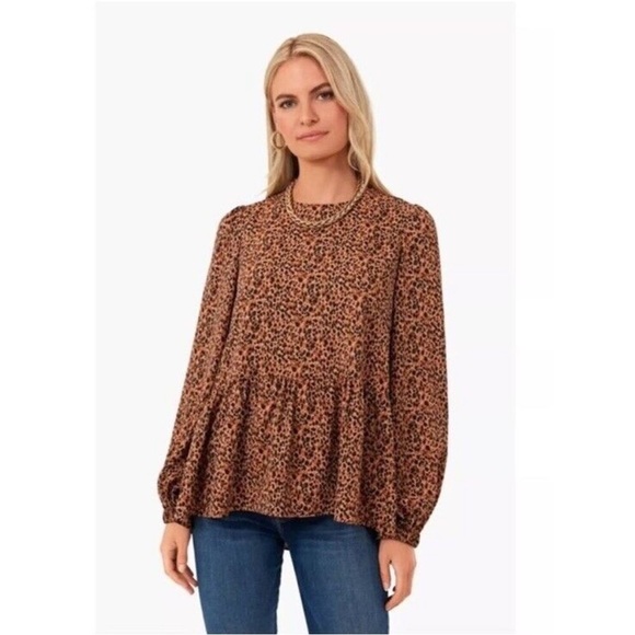 Tuckernuck Pomander Place Leopard Carlota Peplum Blouse Puff Sleeve Top Sz S - Picture 11 of 11
